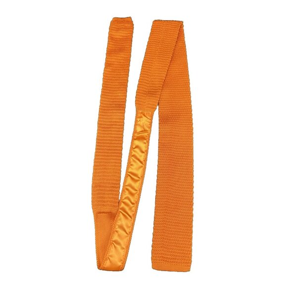 Square End Men's Tie Solid Orange Knit Tie Thin 2.5"W Jacob Alexauder Hand Made - Picture 3 of 8